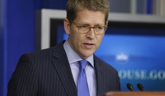 White House press secretary Jay Carney gives his daily news briefing at the White House in Washington on Tuesday, Sept., 18, 2012. (AP Photo/Pablo Martinez Monsivais)