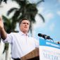 GOP presidential nominee Mitt Romney speaks Thursday in Sarasota, Fla. Florida is a key swing state for Mr. Romney’s campaign. (Associated Press)