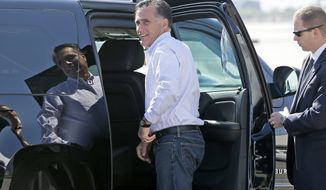 Republican presidential candidate Mitt Romney gets in his vehicle as he arrives in Las Vegas on Sept. 21, 2012. (Associated Press)