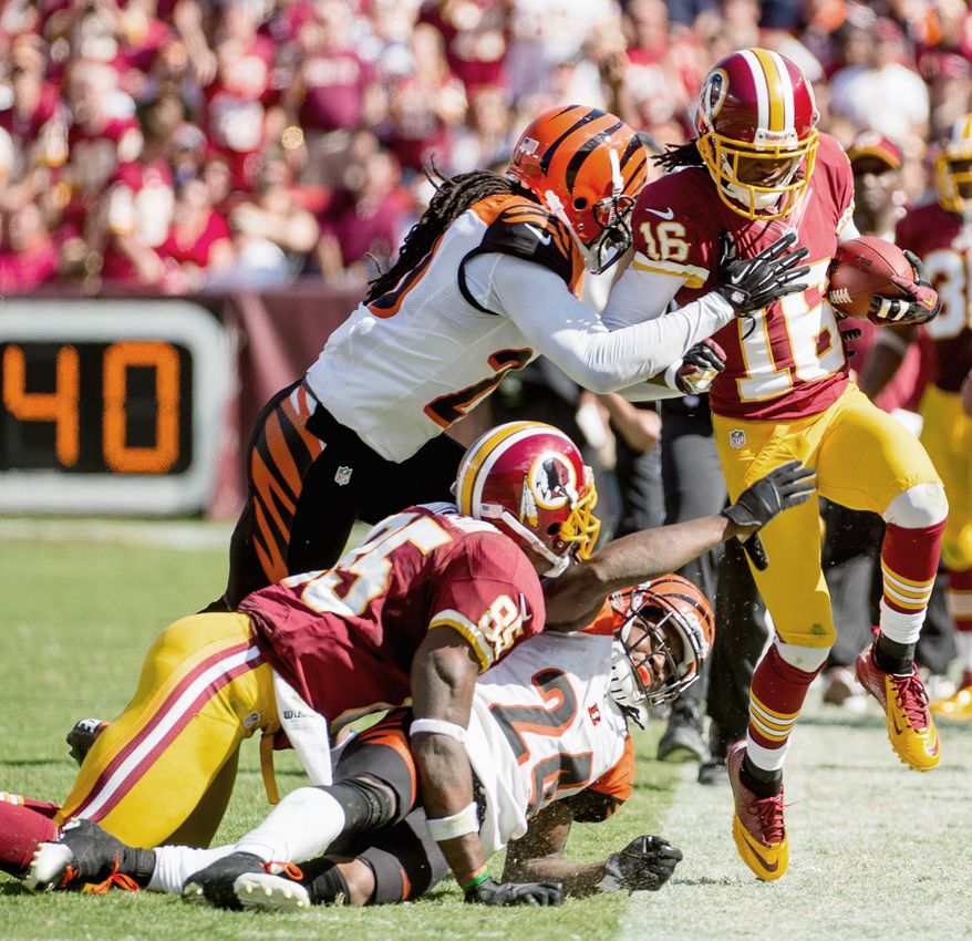 Receiver Brandon Banks carried three times for 29 yards for the Redskins, who ran on 15 of their first 19 plays in the second half. Washington amassed 313 yards after the break. (Andrew Harnik/The Washington Times)