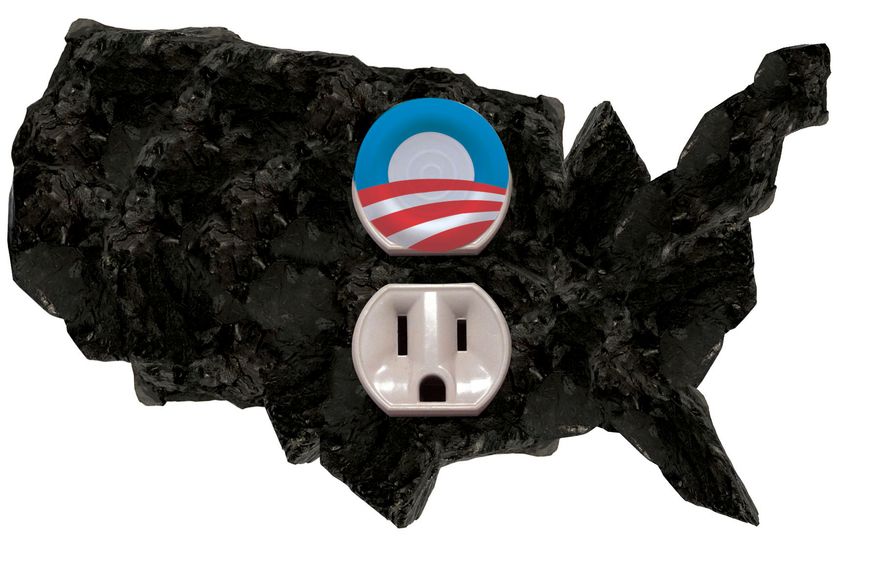Illustration Obama Blocking Coal by Linas Garsys for The Washington Times