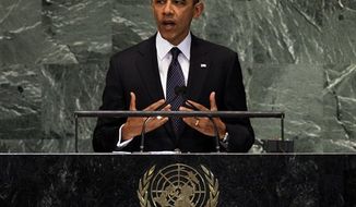 President Obama addresses the 67th session of the United Nations General Assembly on Sept. 25, 2012. (Associated Press)