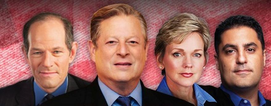 Current TV 
Al Gore will anchor the Current TV coverage of Wednesday’s presidential debate with (from left) Jennifer Granholm, Eliot Spitzer and Cenk Uygur. The former vice president, however, appears to be none too happy with either candidate.