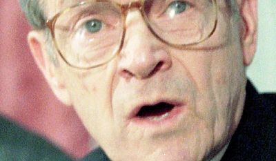 John Silber, seen here in November 1995, served as Boston University president for a quarter century, from 1971 to 1996. A conservative Democrat, he narrowly lost a bid for the governorship of Massachusetts in 1990. Mr. Silber died Thursday at age 86. (Associated Press)