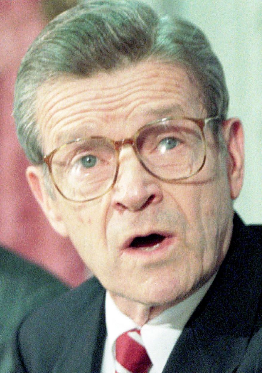 John Silber, seen here in November 1995, served as Boston University president for a quarter century, from 1971 to 1996. A conservative Democrat, he narrowly lost a bid for the governorship of Massachusetts in 1990. Mr. Silber died Thursday at age 86. (Associated Press)