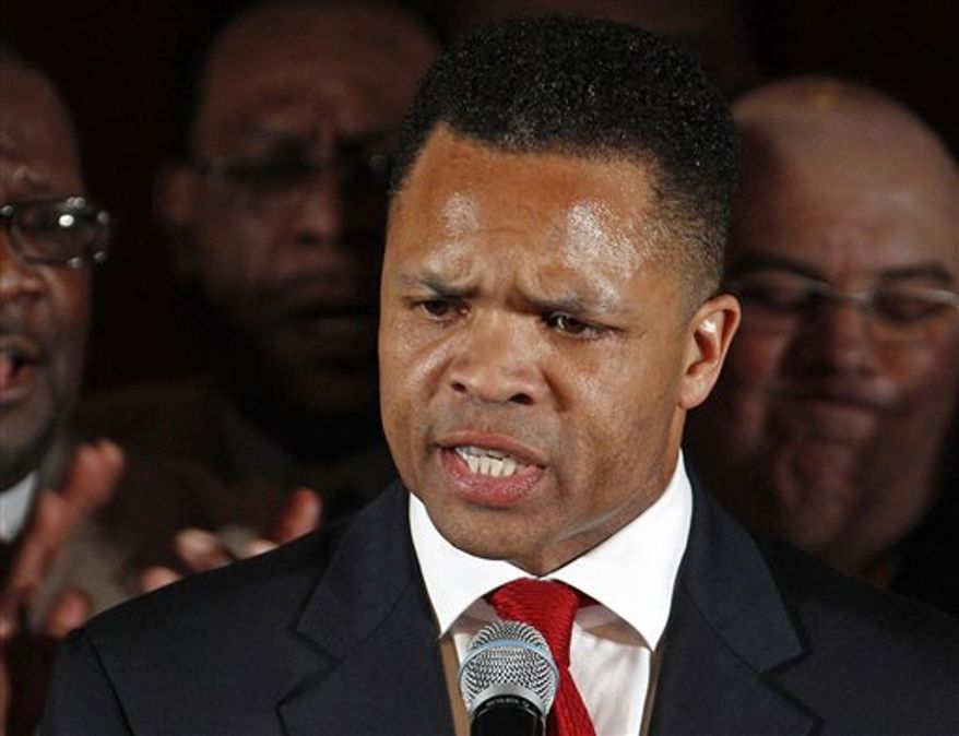 **FILE** Rep. Jesse Jackson Jr., Illinois Democrat, speaks March 20, 2012, in Chicago. With the November election only five weeks away, Jackson's absence from work and the campaign trail is testing patience in Chicago. (Associated Press)