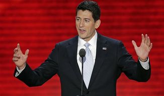 **FILE** Republican vice presidential nominee Paul Ryan addresses the Republican National Convention in Tampa, Fla., on Aug. 29, 2012. (Associated Press)