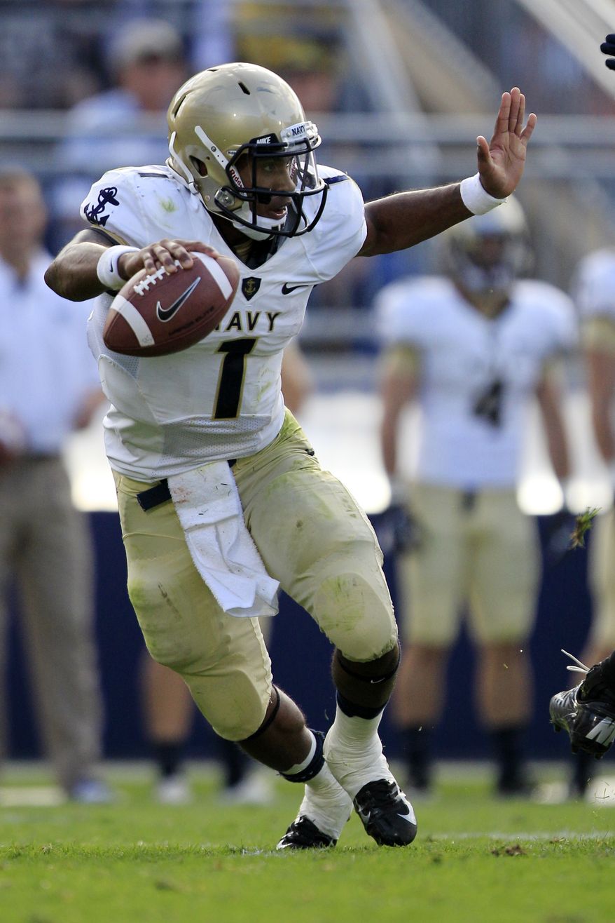 Trey Miller threw for only 42 yards and rushed for 28 in Navy's loss to San Jose State on Saturday. (AP Photo/Gene J. Puskar)