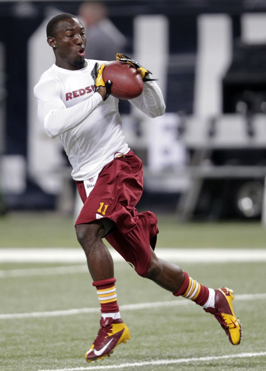Brandon Meriweather collided with an unsuspecting Aldrick Robinson (pictured) during pregame warmups Sunday against the Buccaneers knocking both out of the game well before it started. (Associated Press)