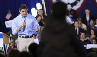 Rep. Paul Ryan, the Republican vice presidential candidate, speaks during a campaign event on Saturday, Sept. 29, 2012, in Derry, N.H. (AP Photo/Jim Cole)

