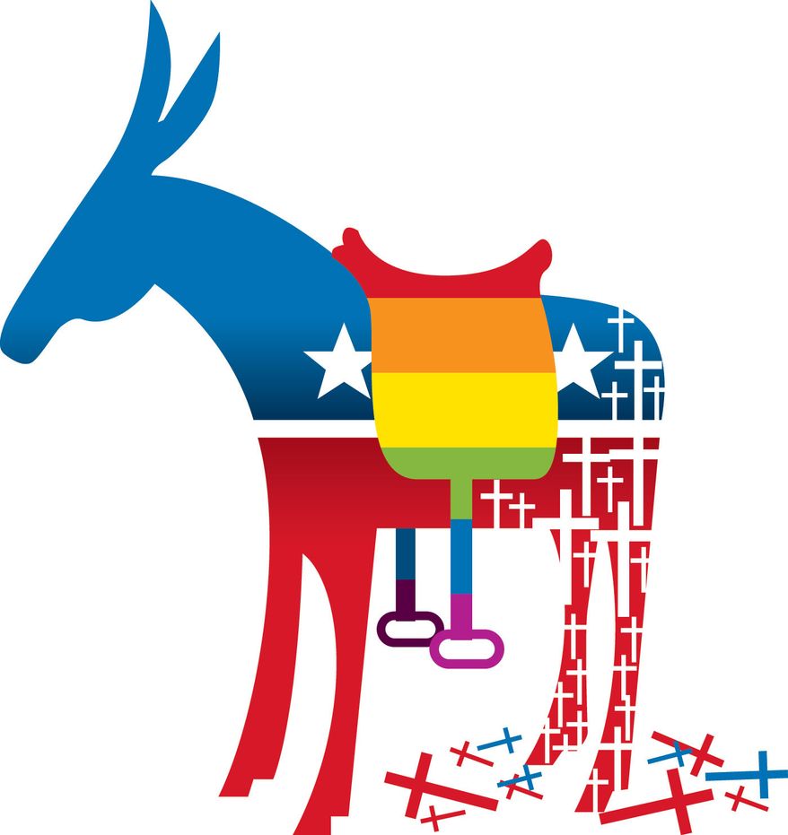 Illustration Christians Leaving Democrats by Linas Garsys for The Washington Times