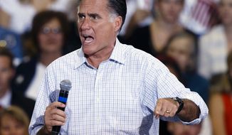 **FILE** Republican presidential candidate Mitt Romney speaks on Sept. 26, 2012, in Toledo, Ohio. (Associated Press)