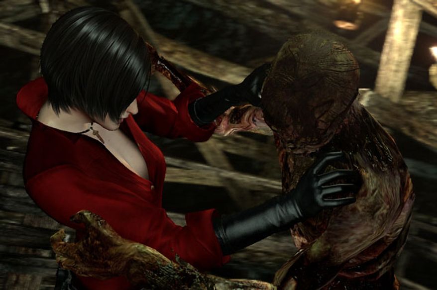 Ada Wong meets a new friend in the video game Resident Evil 6.