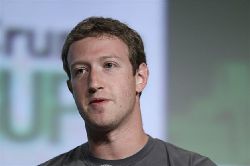 ** FILE ** Facebook CEO Mark Zuckerberg speaks during a "fireside chat" at a conference organized by technology blog TechCrunch in San Francisco on Tuesday, Sept. 11, 2012. (AP Photo/Eric Risberg)