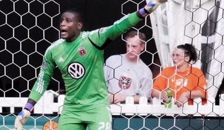 D.C. United keeper Bill Hamid barks out direction during first half action at RFK Stadium in Washington, D.C., on Saturday, June 30, 2012. (Preston Keres/Special to The Washington Times)