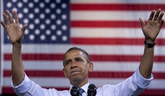 President Obama speaks on Friday, Oct. 5, 2012, at a campaign event at George Mason University in Fairfax, Va. (Associated Press)