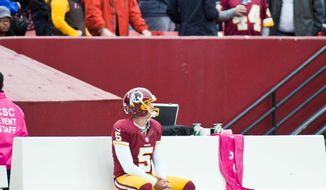 Craig Bisacre/The Washington Times 

Redskins kicker Billy Cundiff mulls his situation after missing a 31-yard field goal attempt Sunday.