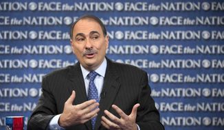 ** FILE ** Obama campaign adviser David Axelrod appears on CBS&#39; &quot;Face the Nation&quot; in Washington on Sunday, Oct. 7, 2012. (AP Photo/CBS News, Chris Usher)