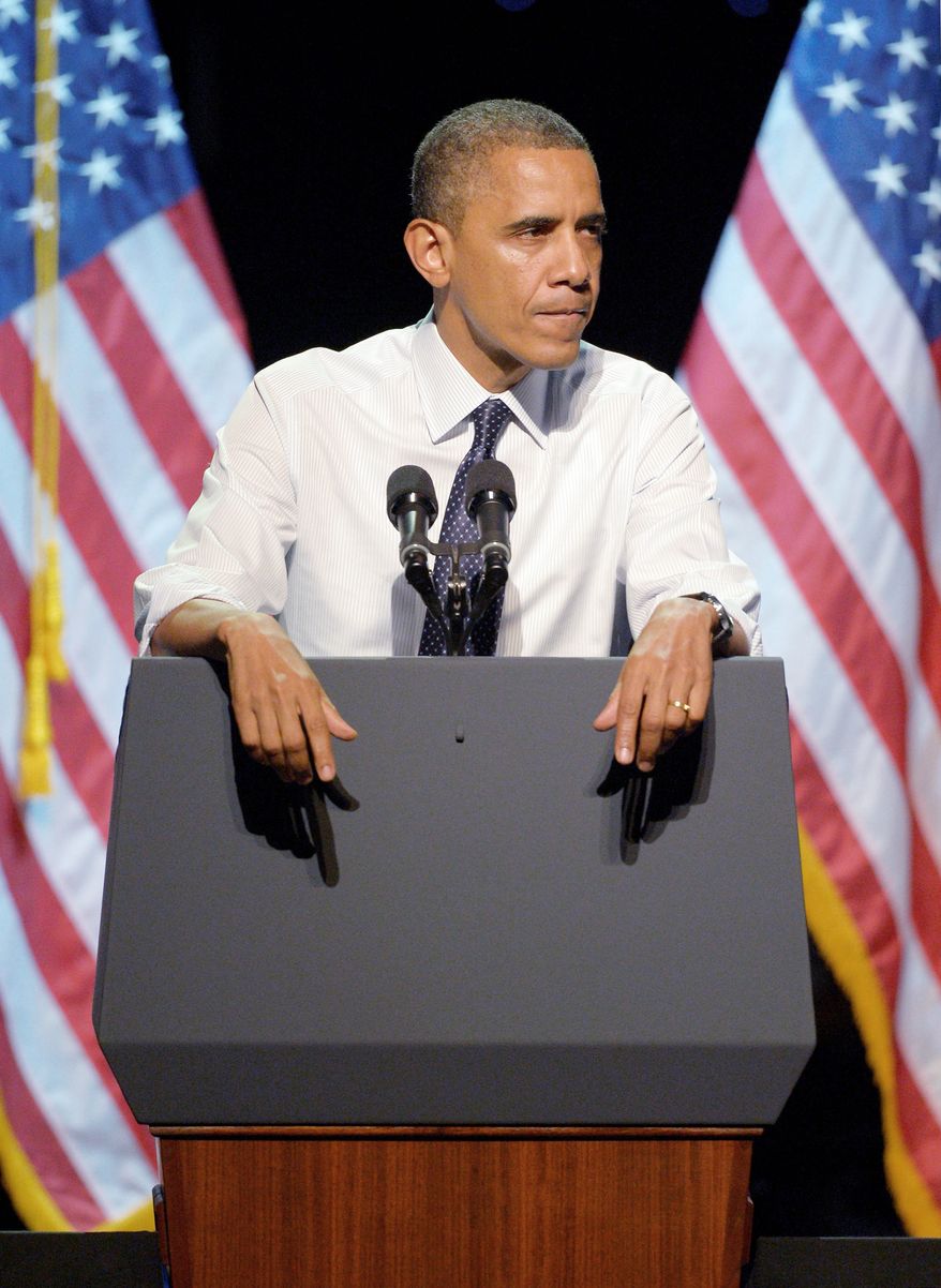 **FILE** President Obama speaks Oct. 7, 2012, at the "30 Days to Victory" fundraising concert in Los Angeles. (Associated Press)