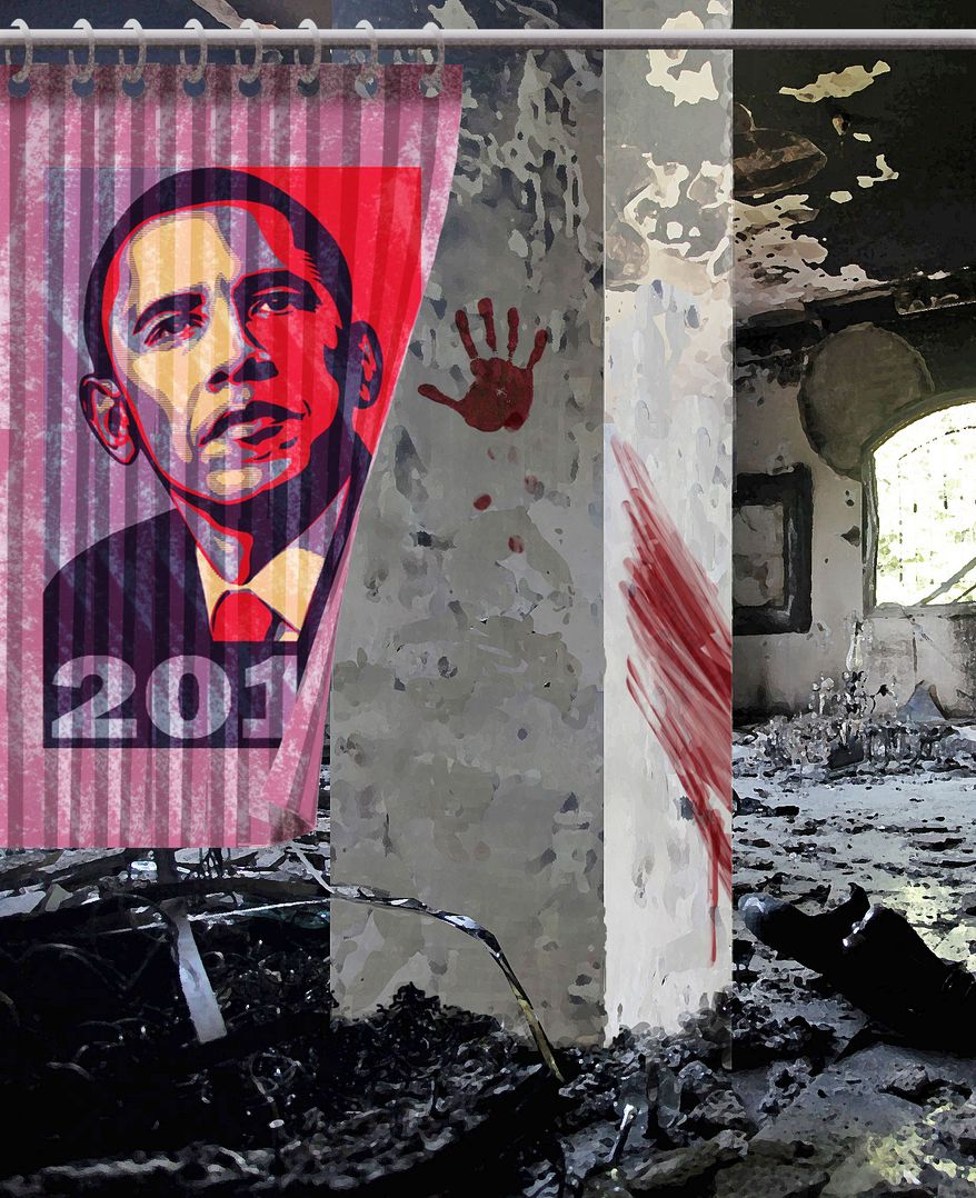 Illustration Obama&#39;s Libya by Alexander Hunter for The Washington Times