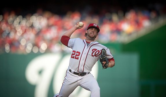 Nationals&#39; relief pitcher Drew Storen delivers in the top of the ninth inning as the Washington Nationals host the St. Louis Cardinals for Game 3 of the National League Division Series at Nationals Park in Washington, D.C., Wednesday, Oct. 10, 2012. (Rod Lamkey Jr./The Washington Times)