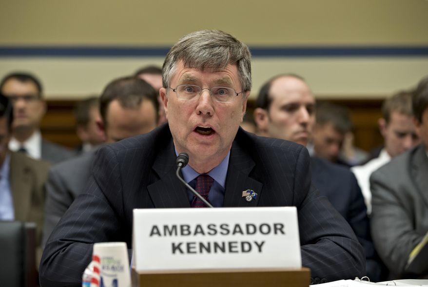 Patrick Kennedy, undersecretary of state for management, testifies on Capitol Hill in Washington on Wednesday, Oct. 10, 2012, before the House Oversight and Government Reform Committee hearing investigating the Sept. 11, 2012, attack on the U.S. Consulate in Benghazi, Libya, that resulted in the death of U.S. Ambassador J. Christopher Stevens and three other Americans. (AP Photo/J. Scott Applewhite)