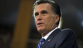 In this Oct. 8, 2012, photo, Republican presidential candidate, former Massachusetts Gov. Mitt Romney gives a foreign policy speech at Virginia Military Institute in Lexington, Va. (Associated Press)