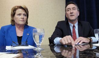 Democratic U.S. Senate candidate Heidi Heitkamp and Republican opponent Rep. Rick Berg are battling for the seat being vacated by Sen. Kent Conrad. The two faced off in a debate on Thursday in Bismarck, N.D. Republican hopes for an easy win have been thwarted by Mrs. Heitkamp’s strong appeal. (Associated Press)