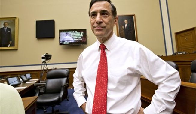 House Oversight Committee Chairman Rep. Darrell Issa, California Republican, arrives on Capitol Hill in Washington, Wednesday, Oct. 10, 2012, for a hearing on the attack on the American consulate in Benghazi, Libya that resulted in the death of U.S. Ambassador Christopher Stevens. (AP Photo/J. Scott Applewhite)