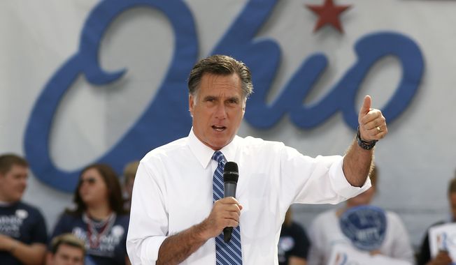 **FILE** Republican presidential candidate Mitt Romney speaks Oct. 13, 2012, in Portsmouth, Ohio. (Associated Press)