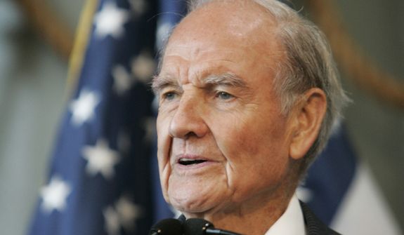 Former Sen. George McGovern delivers remarks at the National World War II Museum in New Orleans in 2009. (Associated Press)