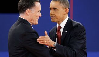 ** FILE ** Mitt Romney and President Obama. (Associated Press)