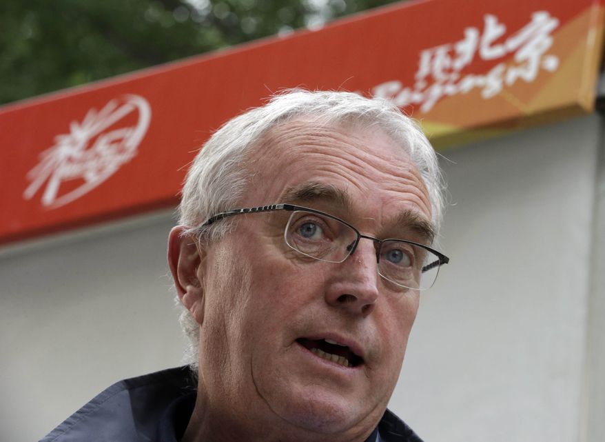 **FILE** Pat McQuaid, president of the International Cycling Union, speaks during an interview after the fourth stage of the Tour of Beijing in Beijing on Oct. 12, 2012. (Associated Press)
