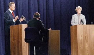 During the 1984 vice presidential debate, Democrat Geraldine Ferraro bristled at George H.W. Bush’s “patronizing attitude.” (Associated Press)