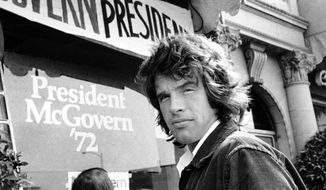 Actor Warren Beatty, one of the many stars who campaigned for Sen. George McGovern in 1972, stands outside the South Dakota senator&#39;s headquarters in Beverly Hills, Calif. (Associated Press)