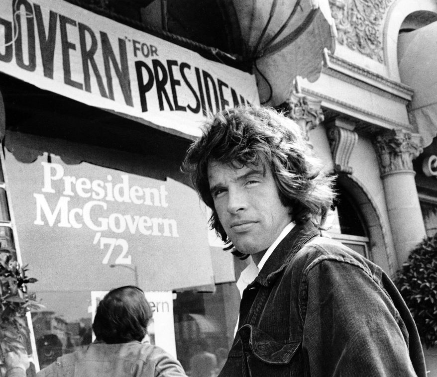 Actor Warren Beatty, one of the many stars who campaigned for Sen. George McGovern in 1972, stands outside the South Dakota senator's headquarters in Beverly Hills, Calif. (Associated Press)