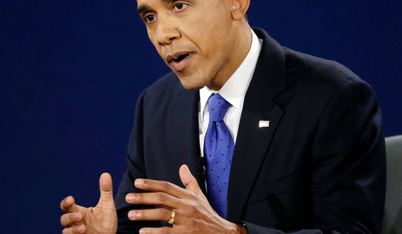President Barack Obama answers a question during the third presidential debate at Lynn University, Monday, Oct. 22, 2012, in Boca Raton, Fla. (AP Photo/Charlie Neibergall)