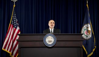 **FILE** Federal Reserve Chairman Ben Bernanke speaks Sept. 13, 2012, during a news conference in Washington. (Associated Press)