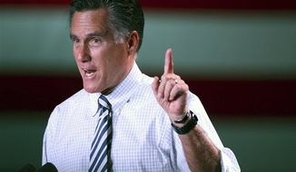 Republican presidential candidate, former Massachusetts Gov. Mitt Romney speaks as he campaigns in Reno, Nev., on Wednesday, Oct. 24, 2012. (AP Photo/Cathleen Allison)