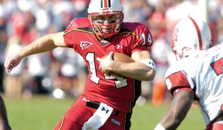 Sam Hollenbach was the last Maryland quarterback to play an entire season, accomplishing the feat in 2006. Lamar Owens (shown below) did it for Navy in 2005. Since then, both schools have seen a parade of QBs annually. (The Washington Times)