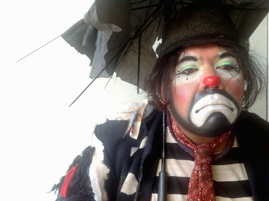 Chicharon, 31, a tramp clown, poses for a photo during Mexico's 17th annual clown convention, La Feria de la Risa, in Mexico City, Wednesday, Oct. 24, 2012. He has been a clown for 15 years. (AP Photo/Anita Baca)
