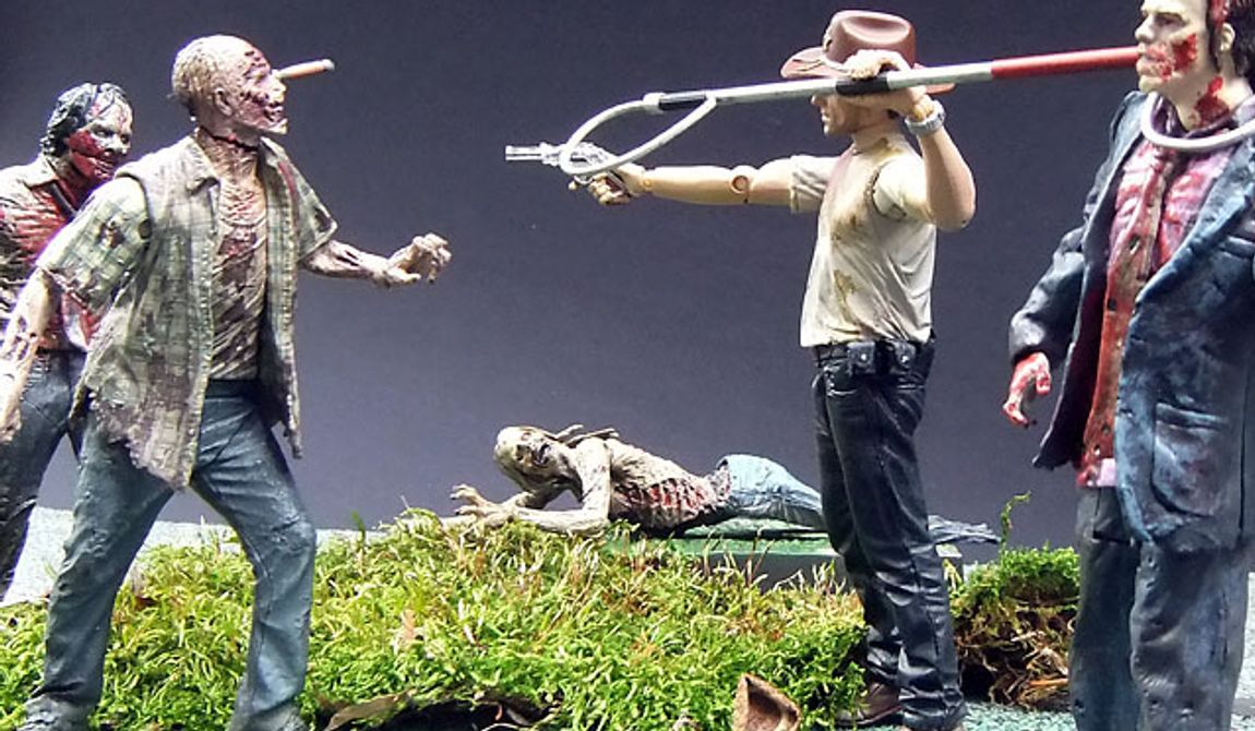McFarlane Toys&#x27; Deputy Rick Grimes is surrounded by zombies from The Walking Dead action figure collection. (Photograph by Joseph Szadkowski / The Washington Times)