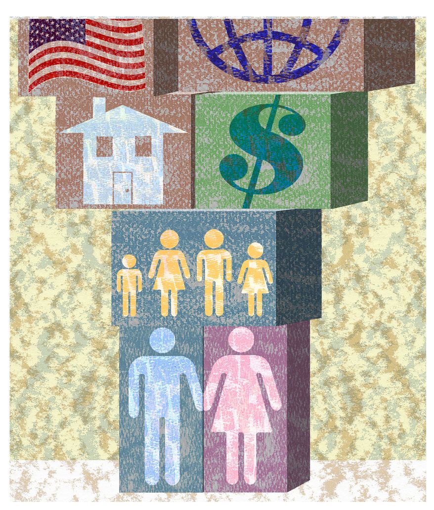 A study by researchers at Brigham Young University and Ball State says young adults see such value in marriage that they are actually postponing it to get their finances and other life events in order. But there may be a cost to that. (Illustration by Alexander Hunter for The Washington Times)