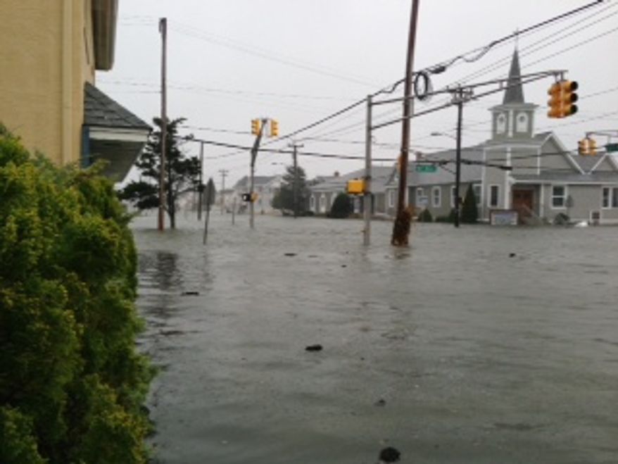 Flooding on the corner of 93rd Street and Third Avenue in Stone Harbor, N.J. (Photo courtesy Kaylin Morrissey Bridgeman)