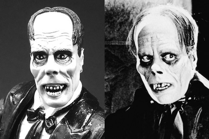 Diamond Select Toys' Phantom of the Opera compared to Lon Chaney's version from the film classic "The Phantom of the Opera." (Photograph by Joseph Szadkowski / The Washington Times)
