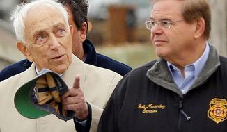 Sens. Frank R. Lautenberg (left) and Robert Menendez, Democrats of New Jersey, toured areas ravaged by the storm spawned by Hurricane Sandy with President Obama on Wednesday. They asked the president to increase the federal share of disaster relief, citing New Jersey’s continuing costs from Hurricane Irene last year. (Associated Press)