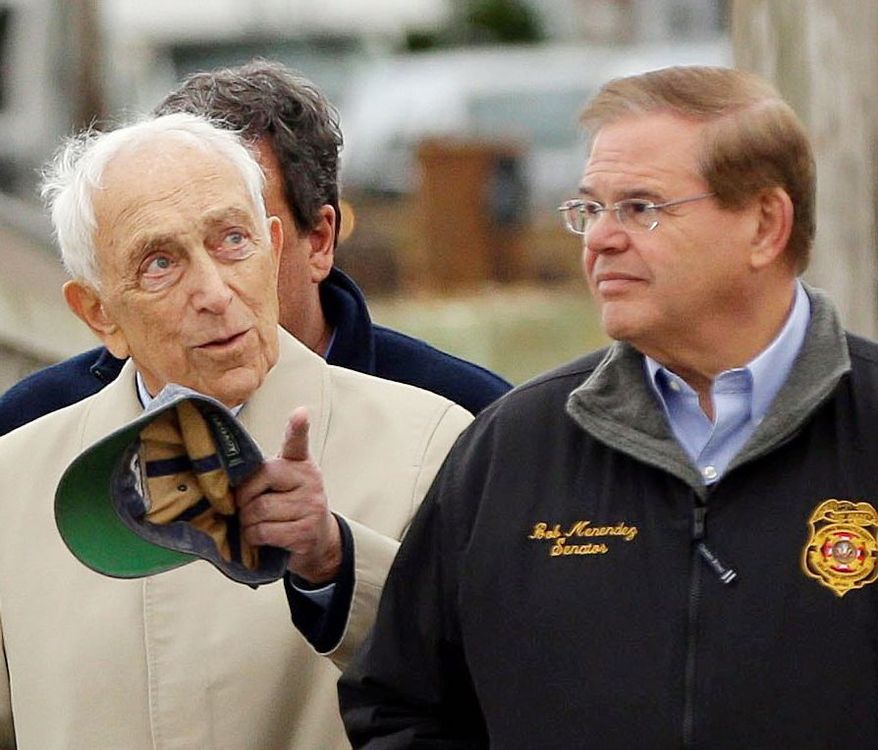 Sens. Frank R. Lautenberg (left) and Robert Menendez, Democrats of New Jersey, toured areas ravaged by the storm spawned by Hurricane Sandy with President Obama on Wednesday. They asked the president to increase the federal share of disaster relief, citing New Jersey’s continuing costs from Hurricane Irene last year. (Associated Press)