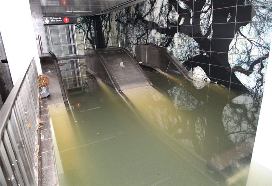 This Oct. 30, 2012, photo provided by New York's Metropolitan Transportation Authority (MTA) shows a flooded escalator in the South Ferry station of the No. 1 subway line, in lower Manhattan, after Superstorm Sandy passed through New York. (AP Photo/Metropolitan Transportation Authority)