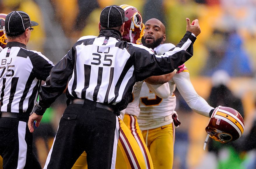 Washington Redskins cornerback DeAngelo Hall (23) is ejected from the game in the fourth quarter at Heinz Field, Pittsburgh, Pa., Oct. 28, 2012. (Preston Keres/Special to The Washington Times)