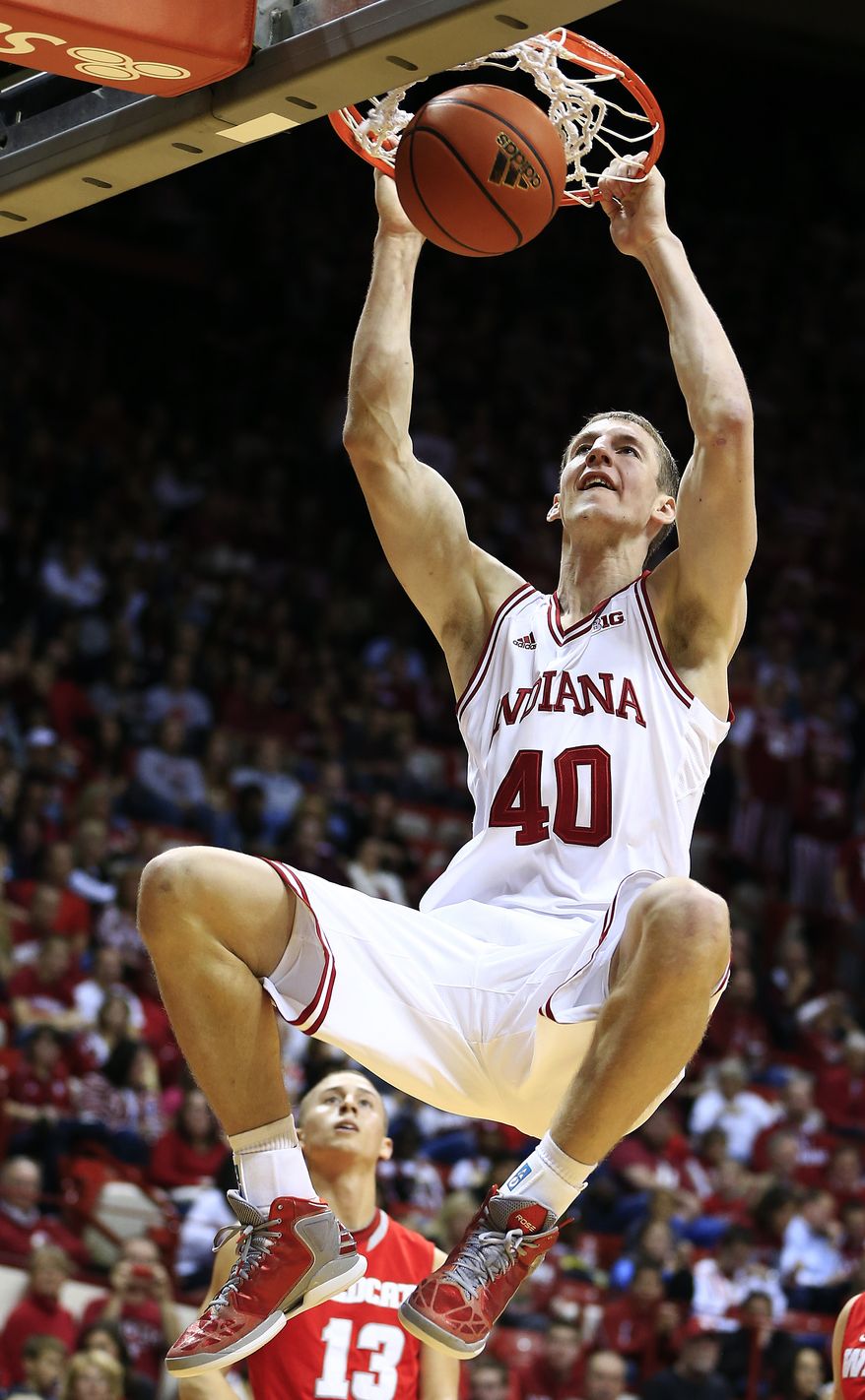 Indiana's Cody Zeller dunks during the second half of an NCAA college basketball exhibition game against Indiana Wesleyan, Thursday, Nov. 1, 2012, in Bloomington, Ind. Indiana won 86-57. (AP Photo/Darron Cummings)